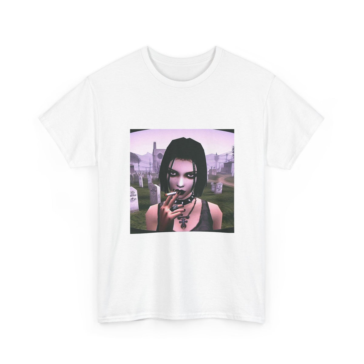 Goth Girl Smoking In Cemetery Tee (Design 17)