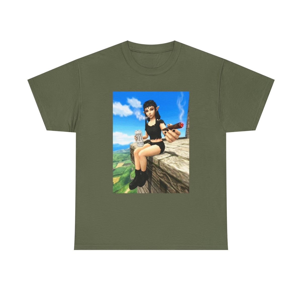Elf Girl Smoking Cigar On Mountain Tee