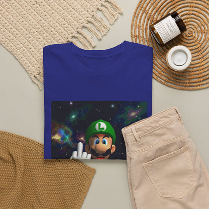 Luigi Flipping Off In Cosmic Vibe