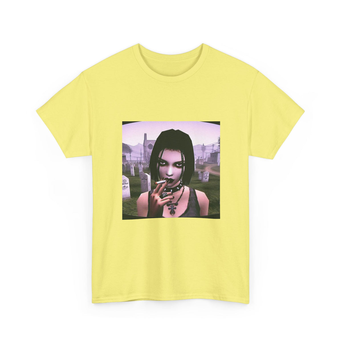 Goth Girl Smoking In Cemetery Tee (Design 17)