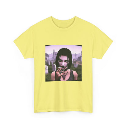 Goth Girl Smoking In Cemetery Tee (Design 17)