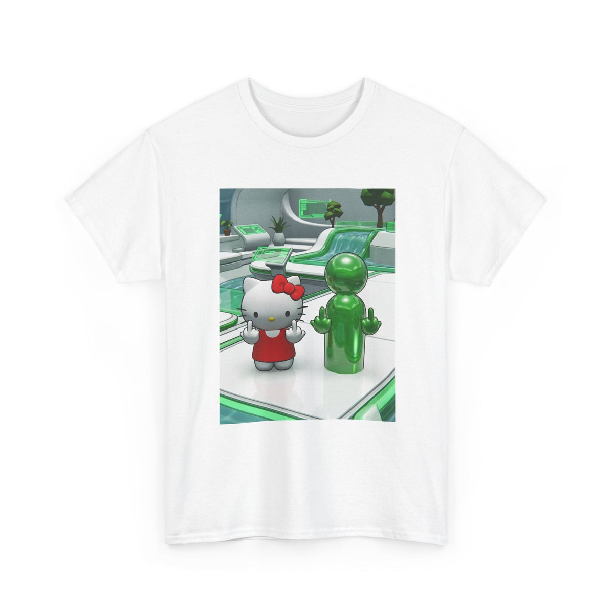 Cute Kitty And Green Dude Flipping Off