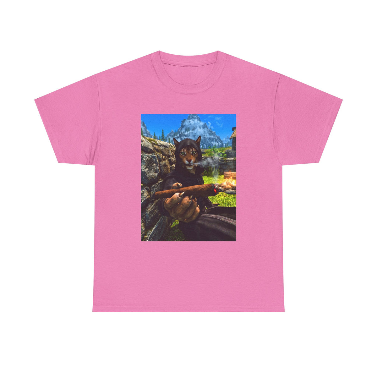 Khajiit Mage Smoking Cigar By Campfire Tee