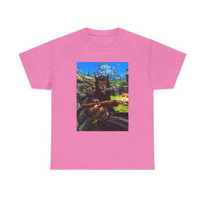 Khajiit Mage Smoking Cigar By Campfire Tee