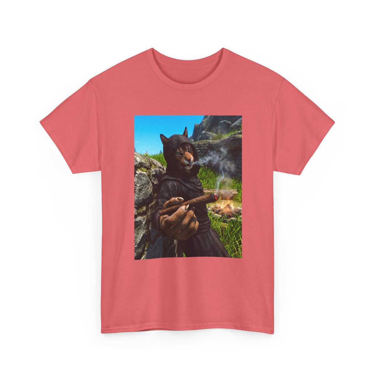 Khajiit Monk Smoking By Campfire Tee