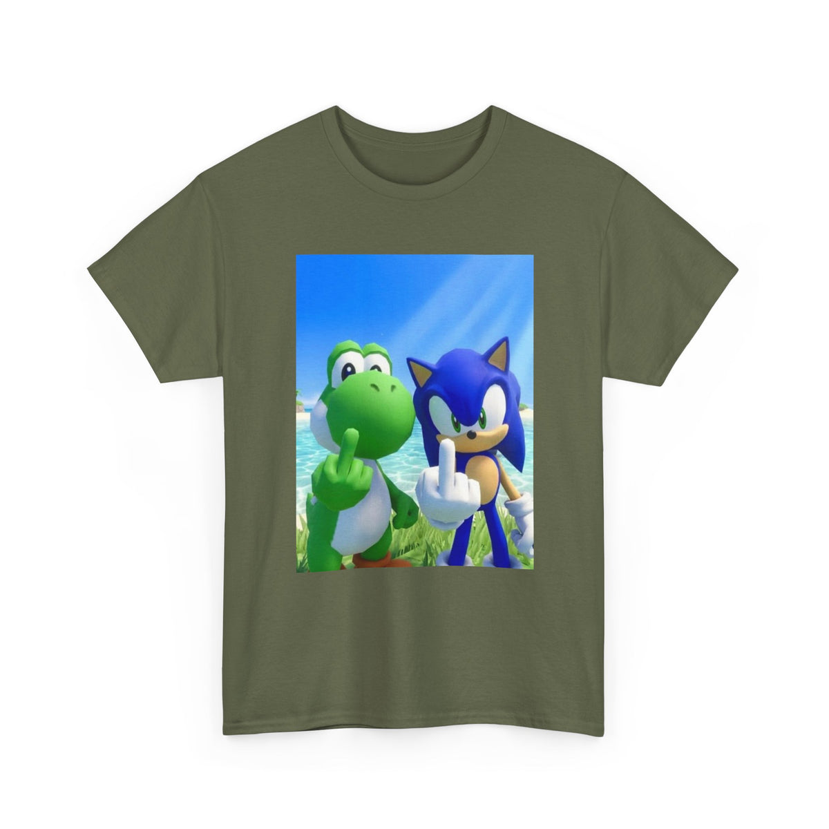Yoshi And Sonic Flipping Birds On Beach Tee