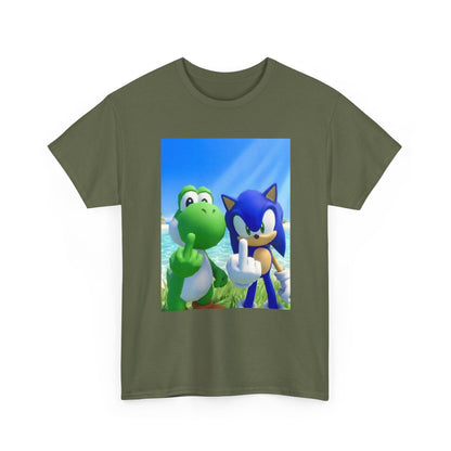 Yoshi And Sonic Flipping Birds On Beach Tee