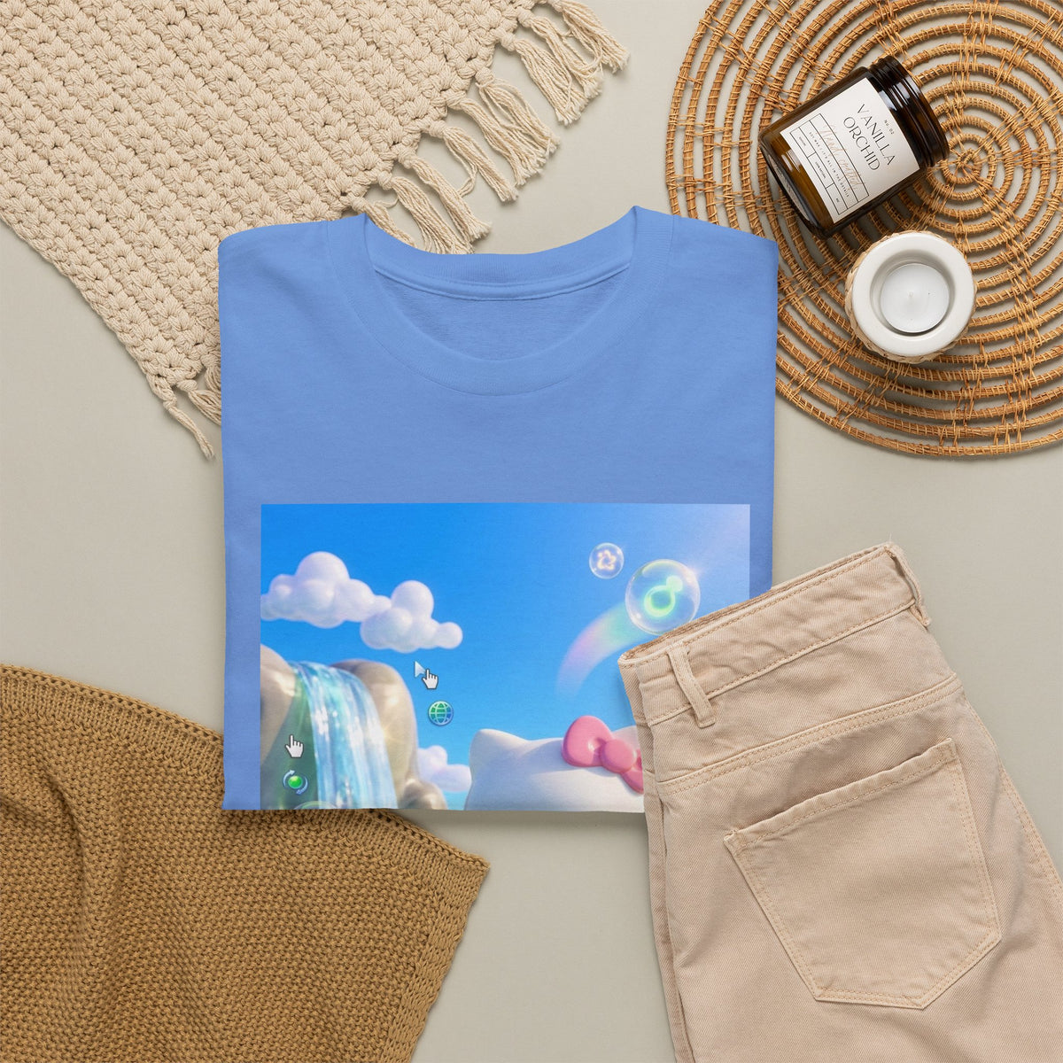 Kitty Flips The Bird In Dreamy Landscape Tee