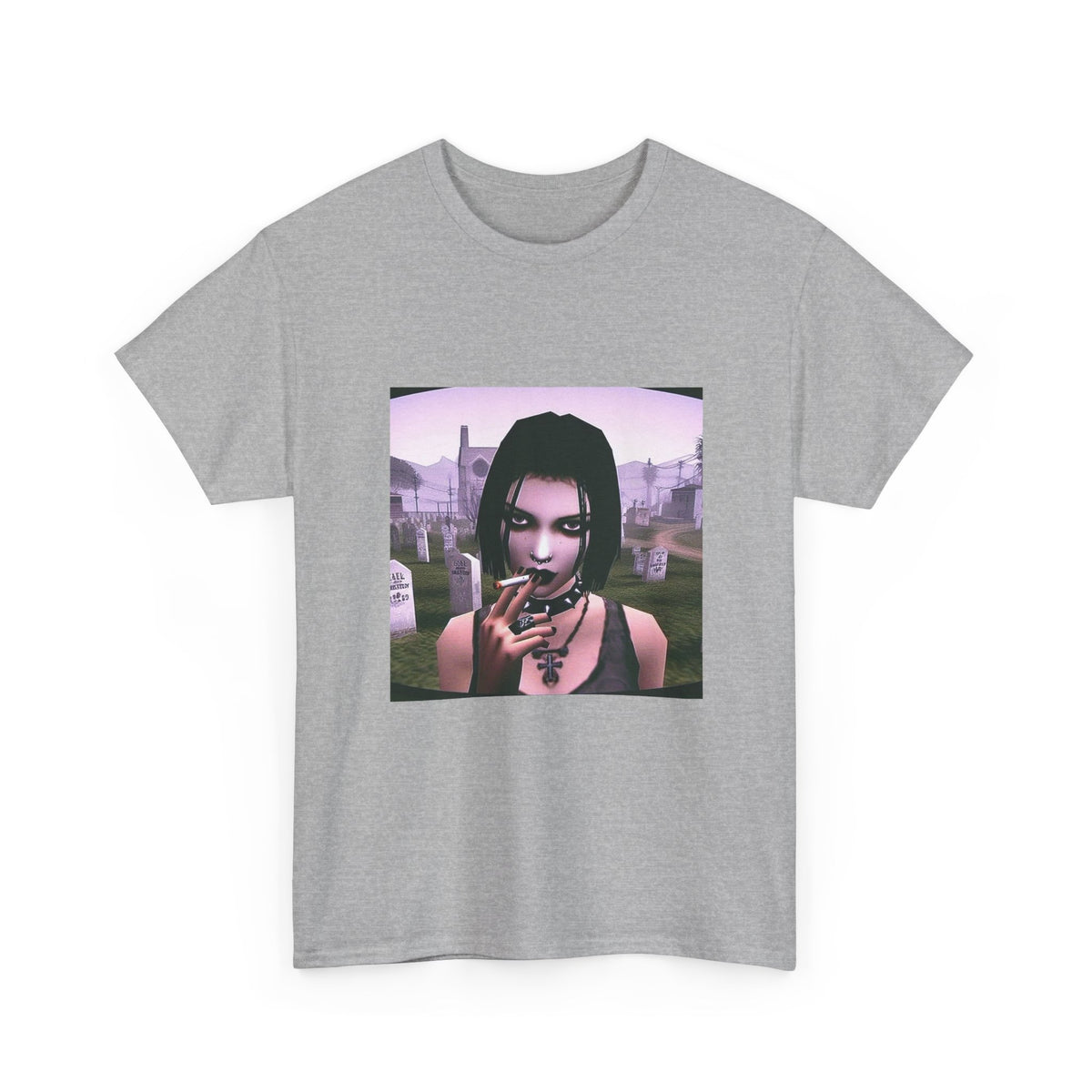 Goth Girl Smoking In Cemetery Tee (Design 17)
