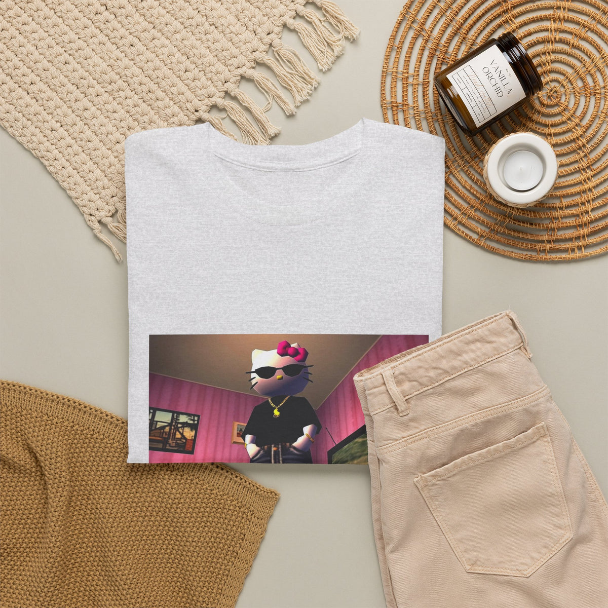 Gangsta Hello Kitty Chillin' In Low Poly Room Tee