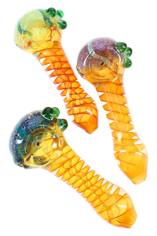 Gold Fumed Spiral Frit Glass Pipe “Amber Helix” – 4½″ – Assorted Colors