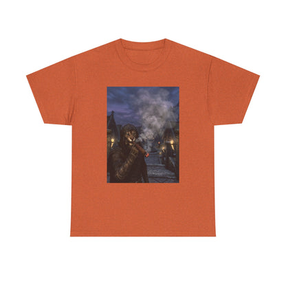 Khajiit Smokes Cigar In Medieval Alley Tee