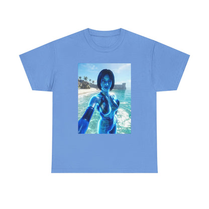 Holographic AI On Tropical Beach Tee