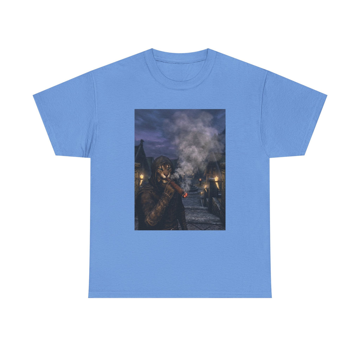 Khajiit Smokes Cigar In Medieval Alley Tee