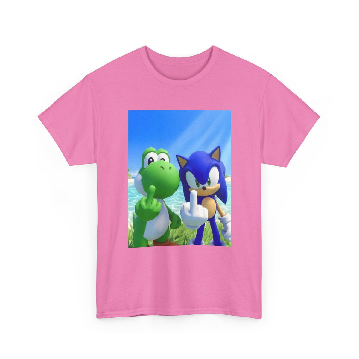Yoshi And Sonic Flipping Birds On Beach Tee