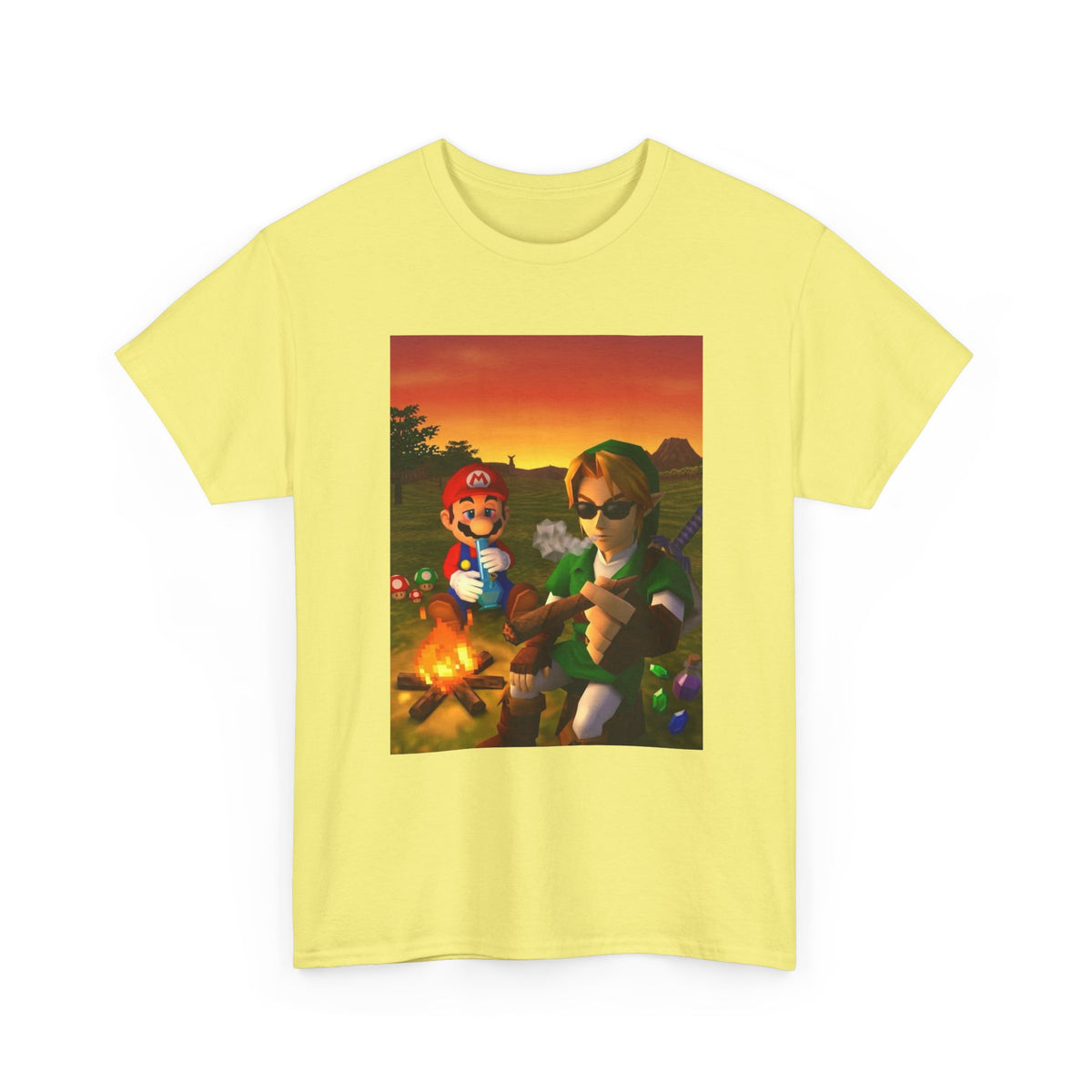 Mario and Link Chilling by Campfire