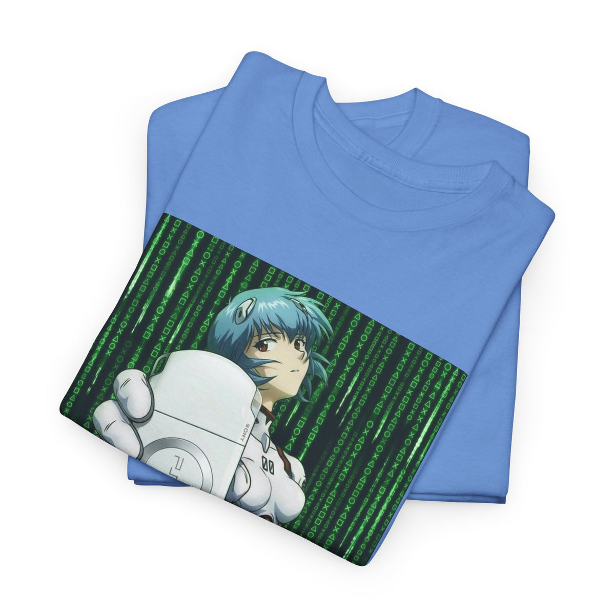Rei Ayanami Holds PSP In Digital Rain