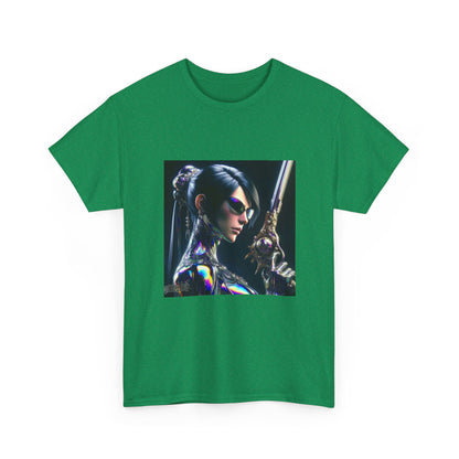 Chic Cyberpunk Huntress Wielding Rainbow Pistol