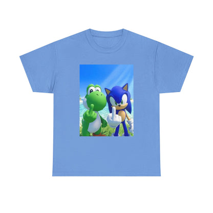 Yoshi And Sonic Flipping Birds On Beach Tee
