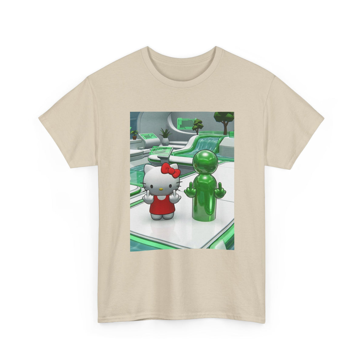 Cute Kitty And Green Dude Flipping Off