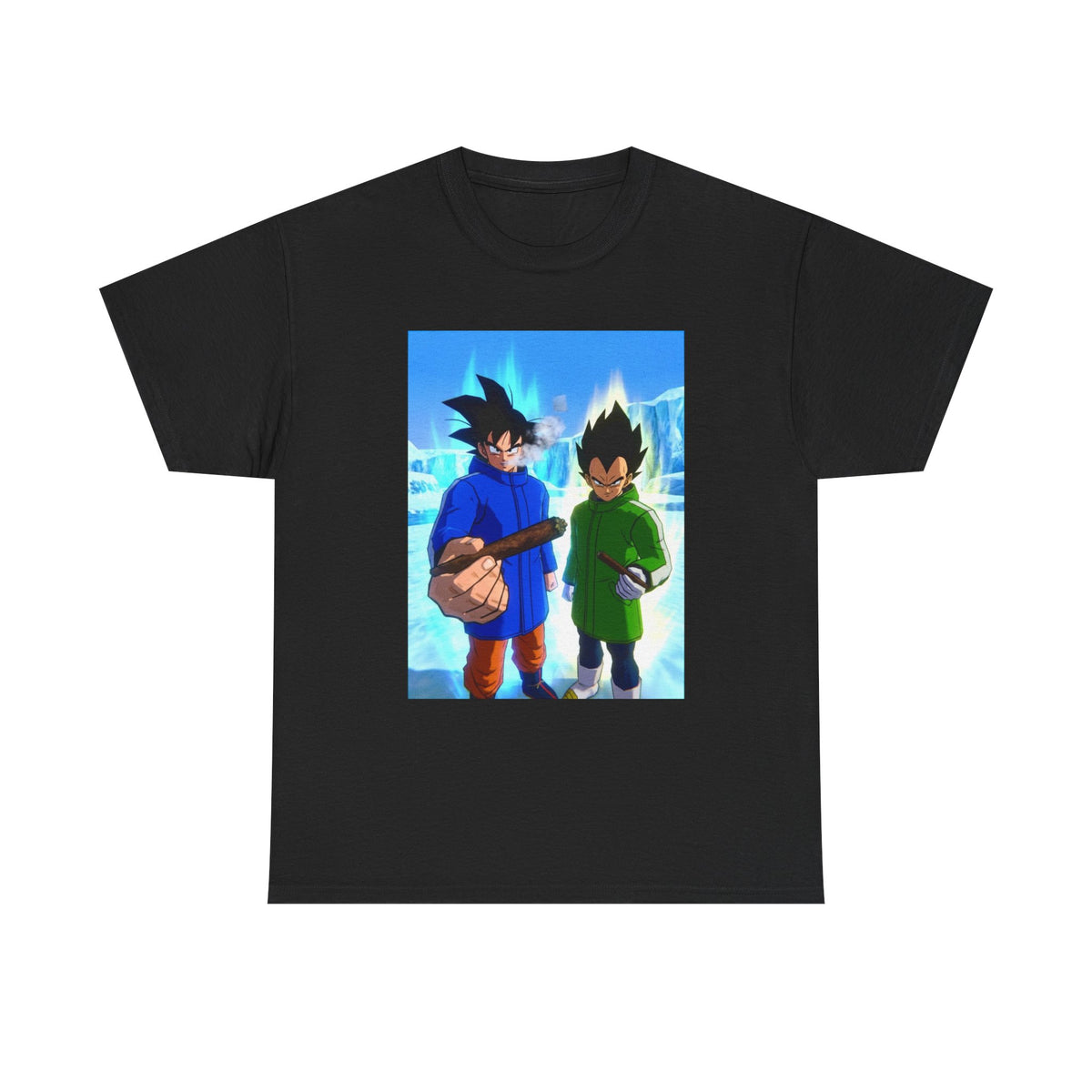 Goku And Vegeta Smoking In Snowy Scene Tee