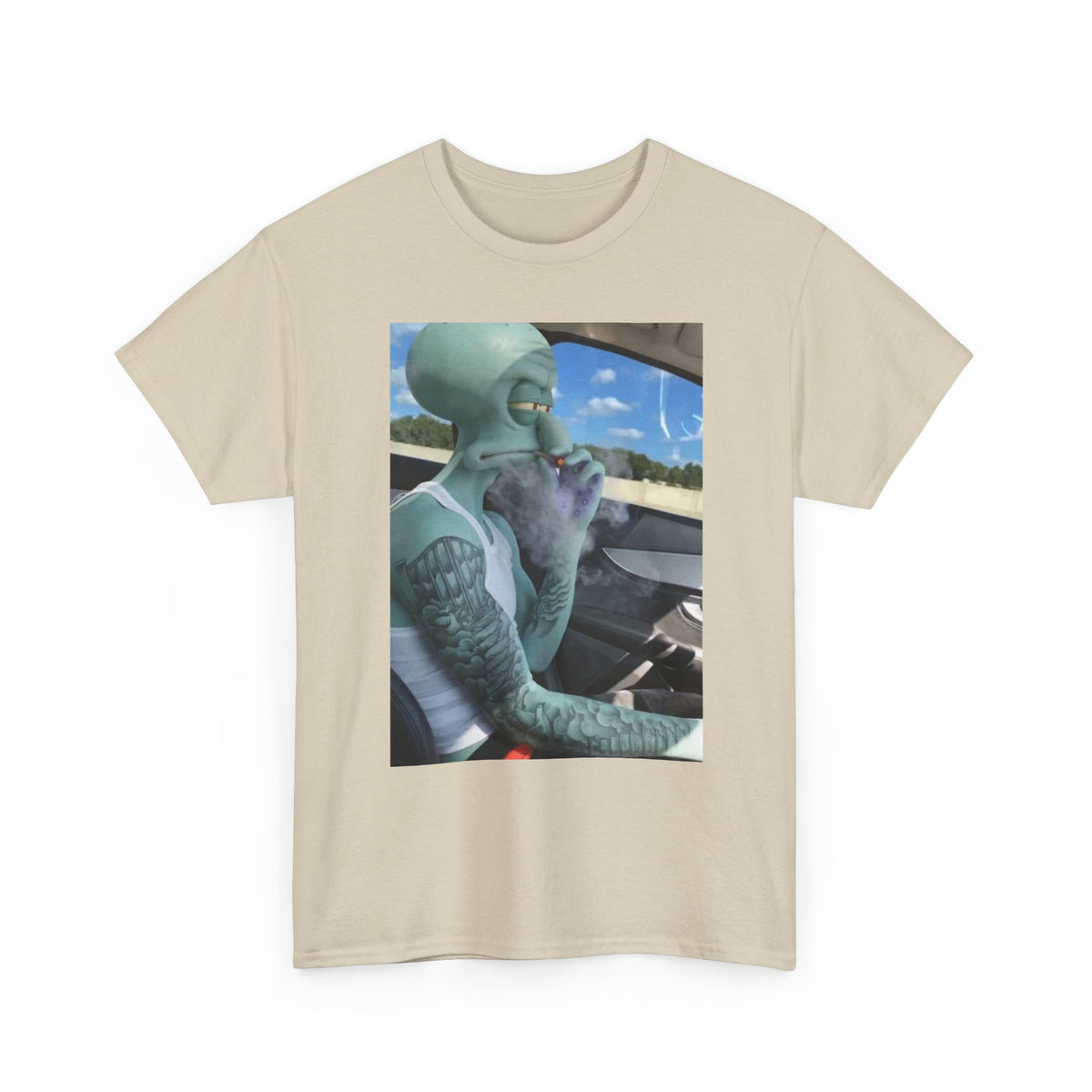 Tattooed Squidward Smoking Joint In Car