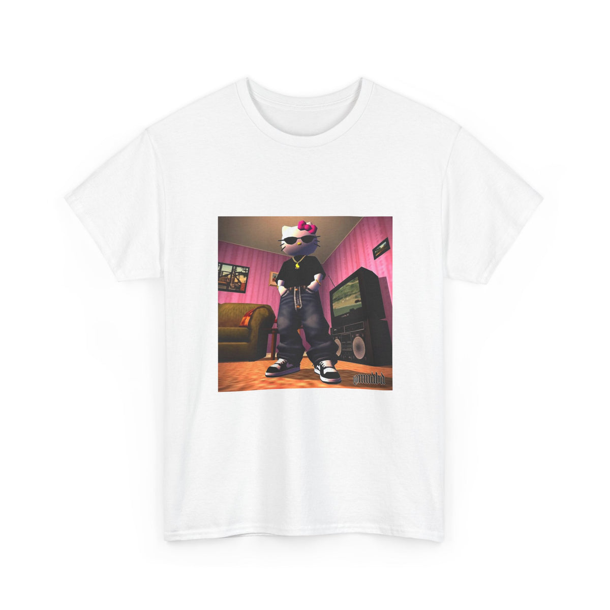 Gangsta Hello Kitty Chillin' In Low Poly Room Tee