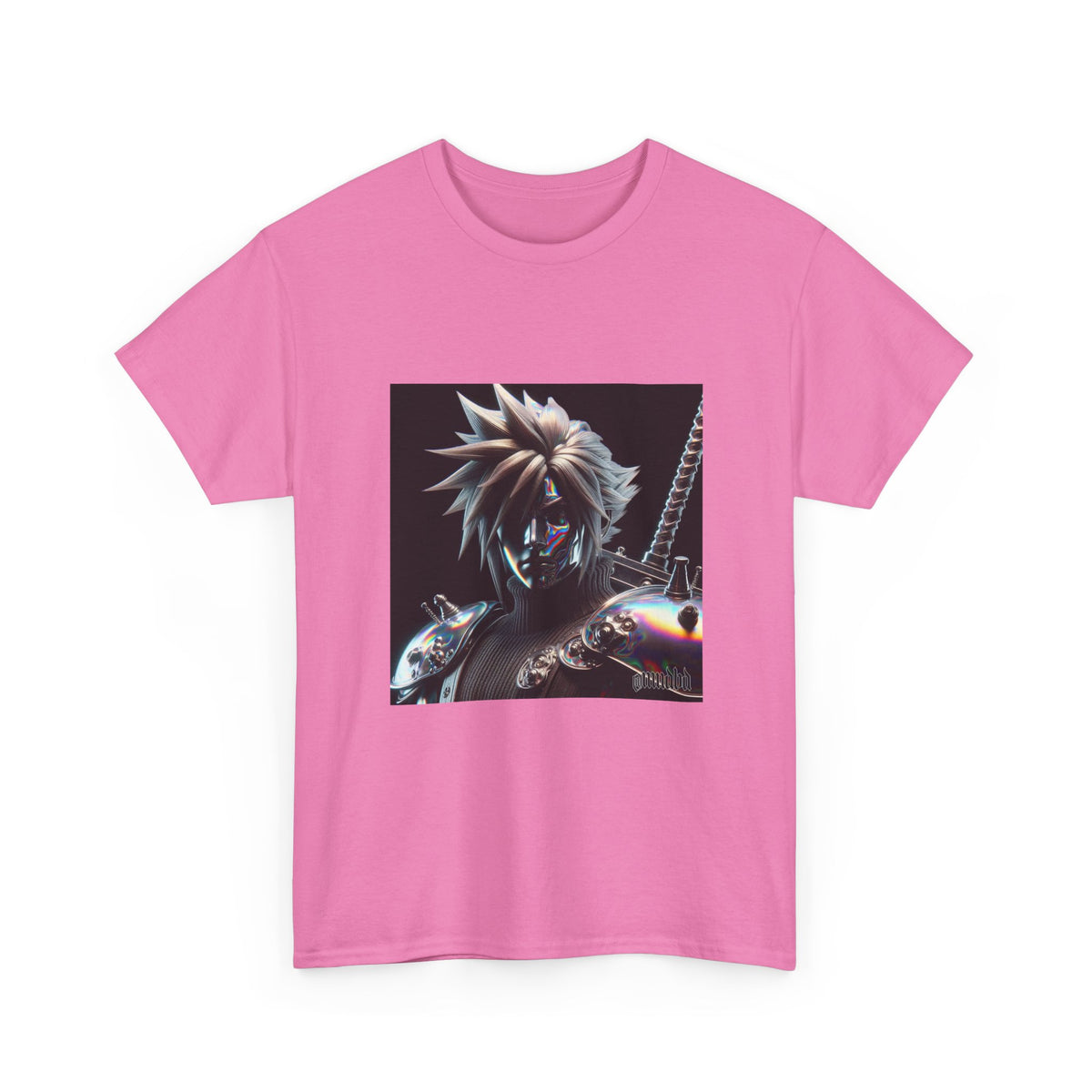 Chrome Spiky-Haired Warrior Reflecting Rainbows Tee