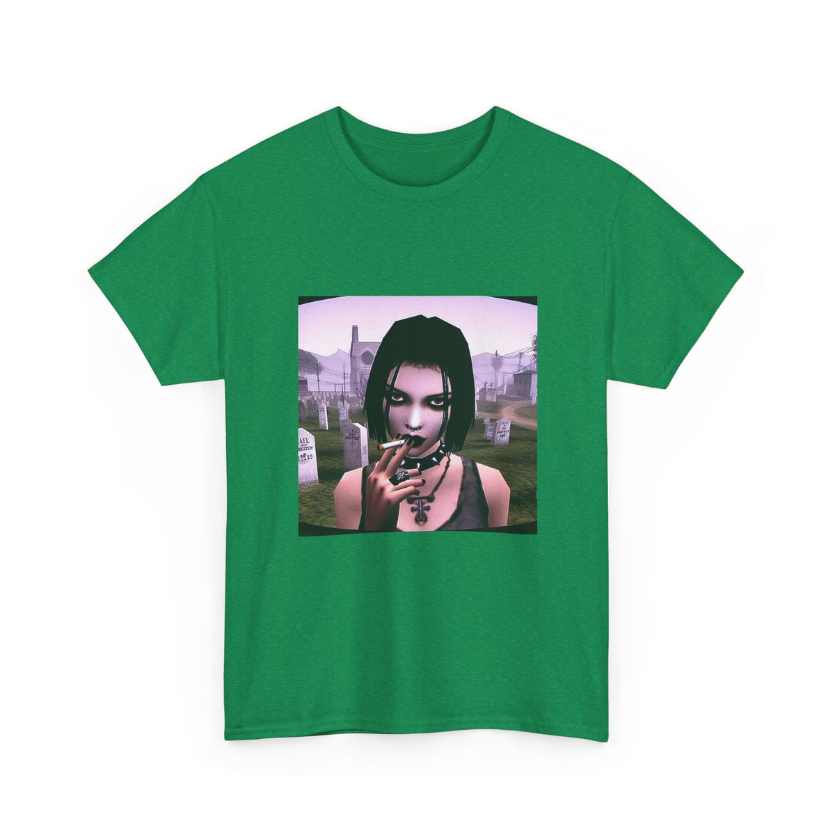 Goth Girl Smoking In Cemetery Tee (Design 17)