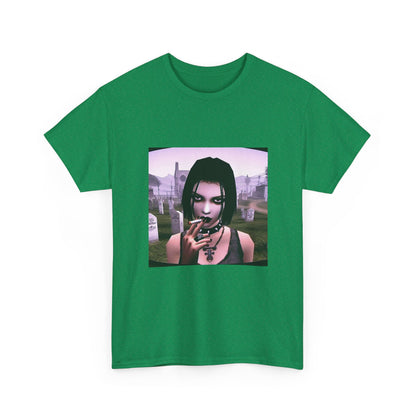 Goth Girl Smoking In Cemetery Tee (Design 17)