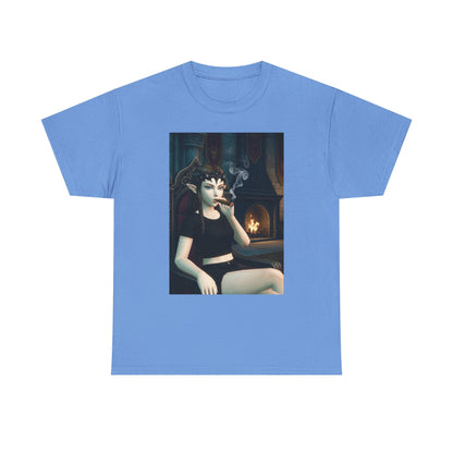 Dark Elf Queen Smoking Cigar By Fireplace Tee