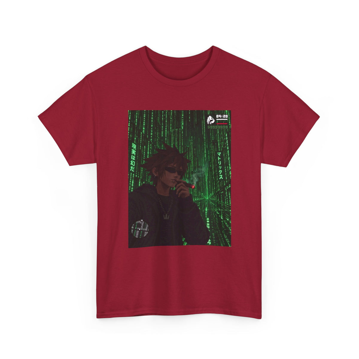 Anime Character Smoking Cigar In Matrix Tee