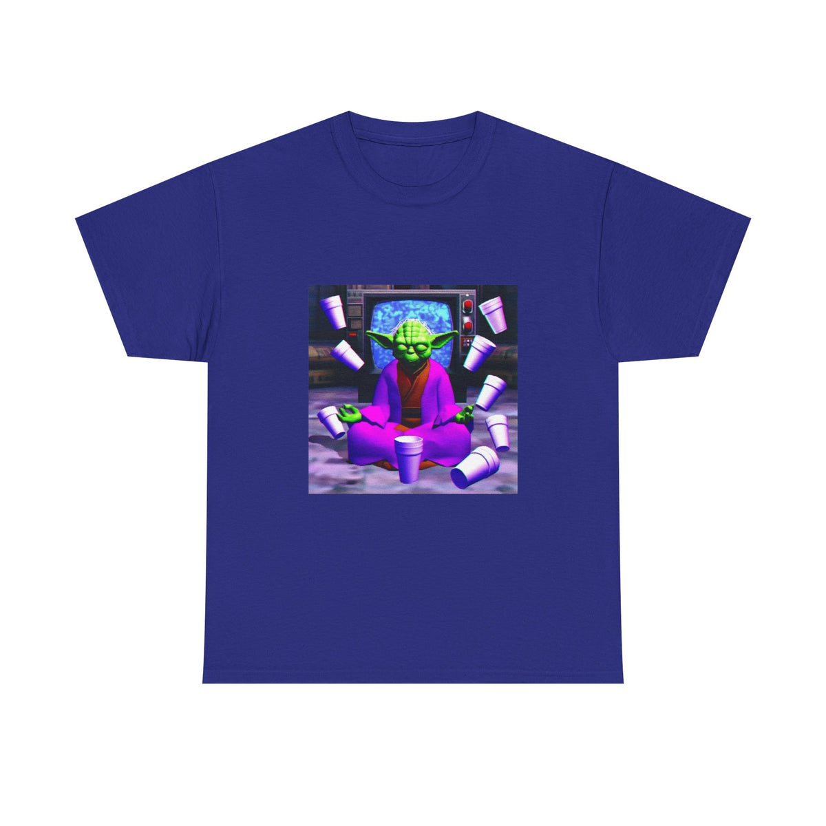 Meditating Master Yoda With Purple Cups Tee