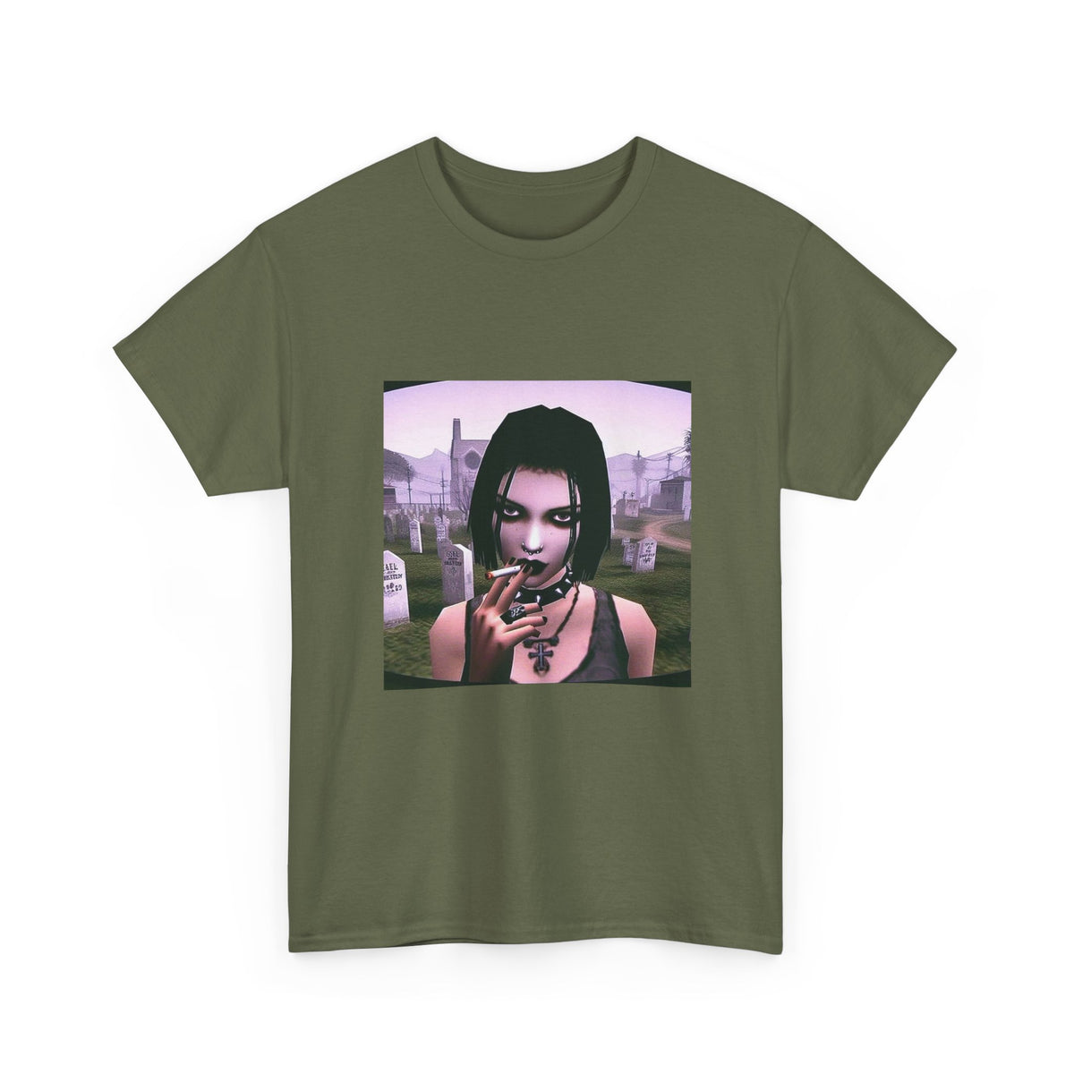 Goth Girl Smoking In Cemetery Tee (Design 17)