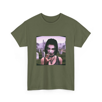 Goth Girl Smoking In Cemetery Tee (Design 17)