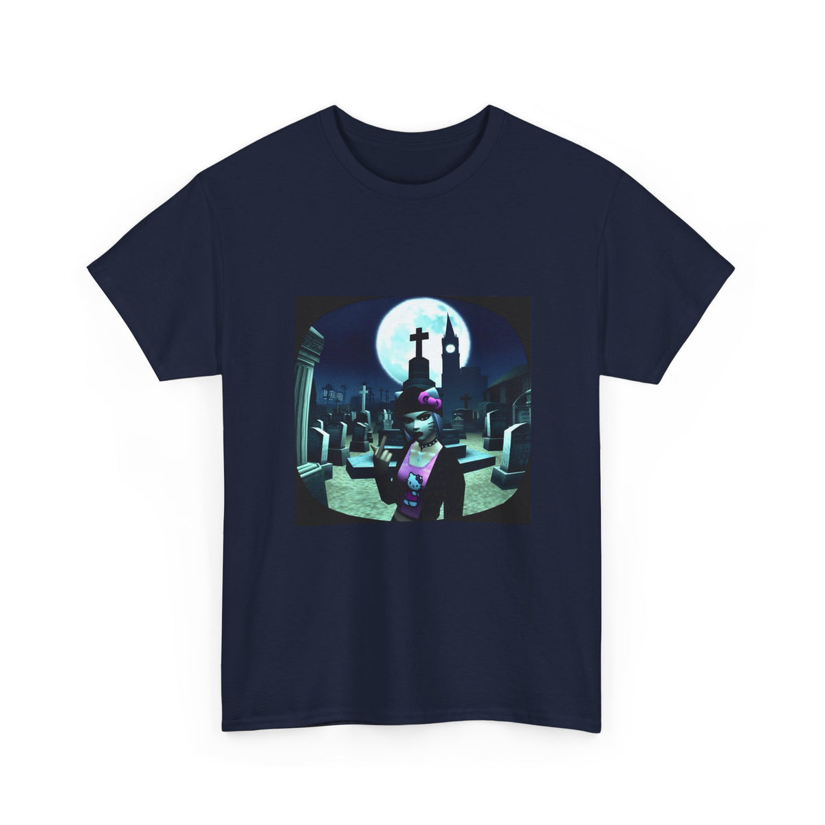 Gothic Hello Kitty Giving Finger Graveyard Tee