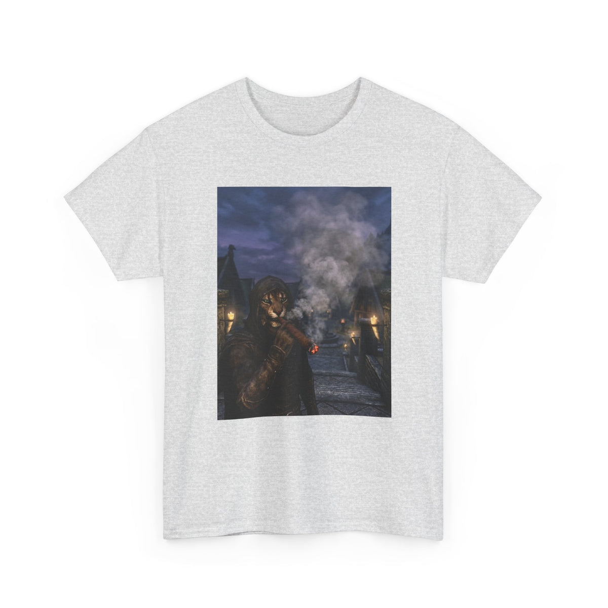 Khajiit Smokes Cigar In Medieval Alley Tee