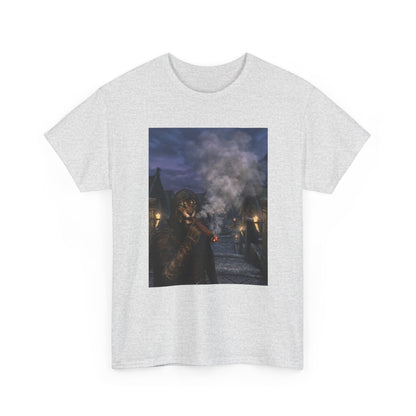 Khajiit Smokes Cigar In Medieval Alley Tee