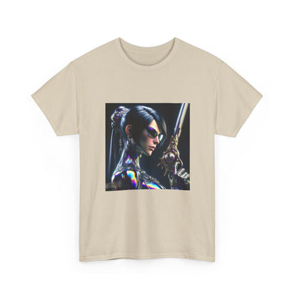 Chic Cyberpunk Huntress Wielding Rainbow Pistol