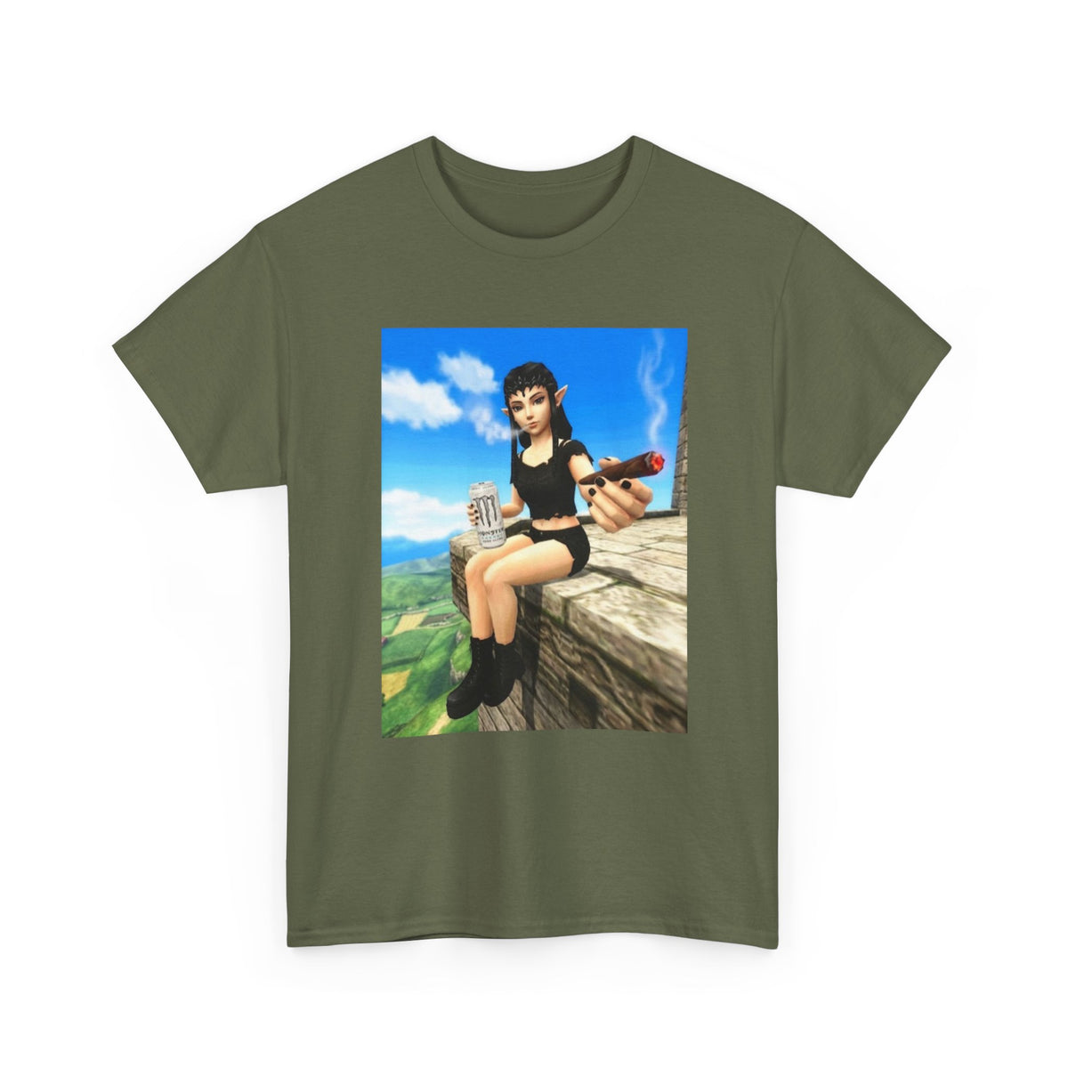 Elf Girl Smoking Cigar On Mountain Tee