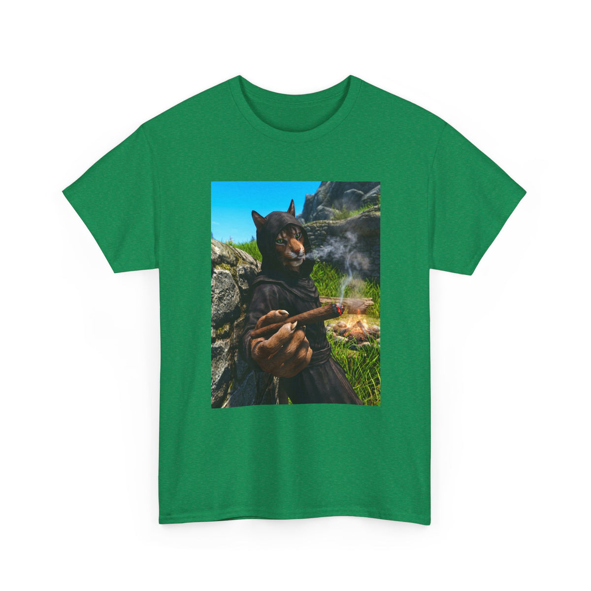 Khajiit Monk Smoking By Campfire Tee