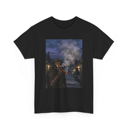 Khajiit Smokes Cigar In Medieval Alley Tee