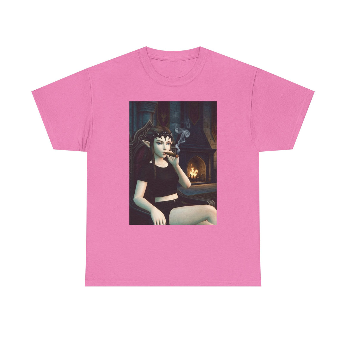 Dark Elf Queen Smoking Cigar By Fireplace Tee
