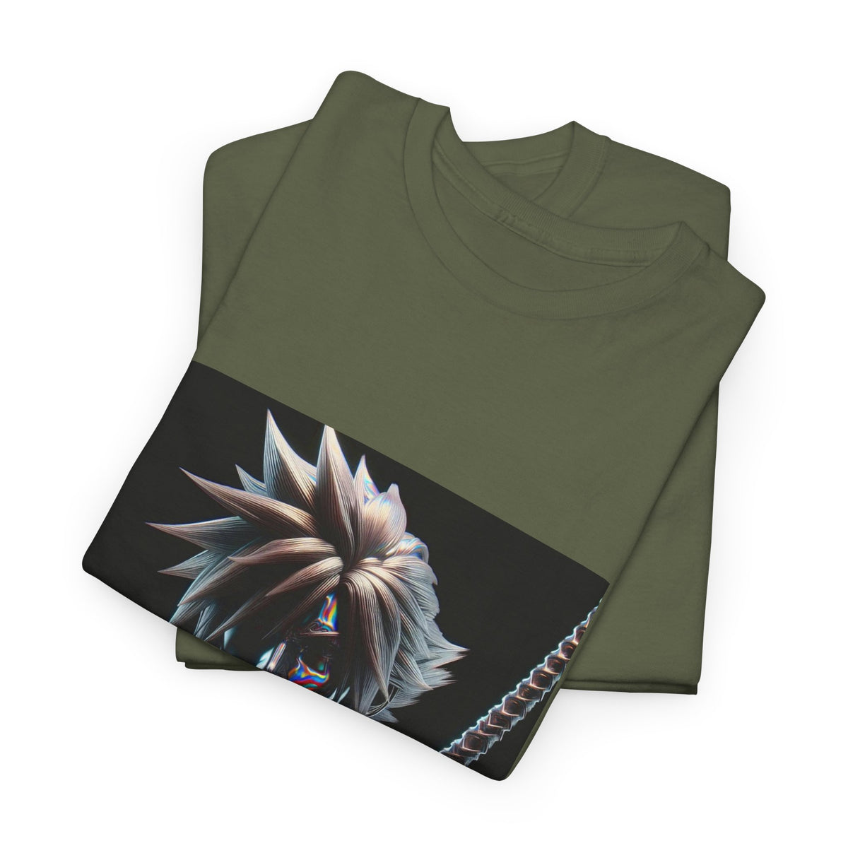 Chrome Spiky-Haired Warrior Reflecting Rainbows Tee