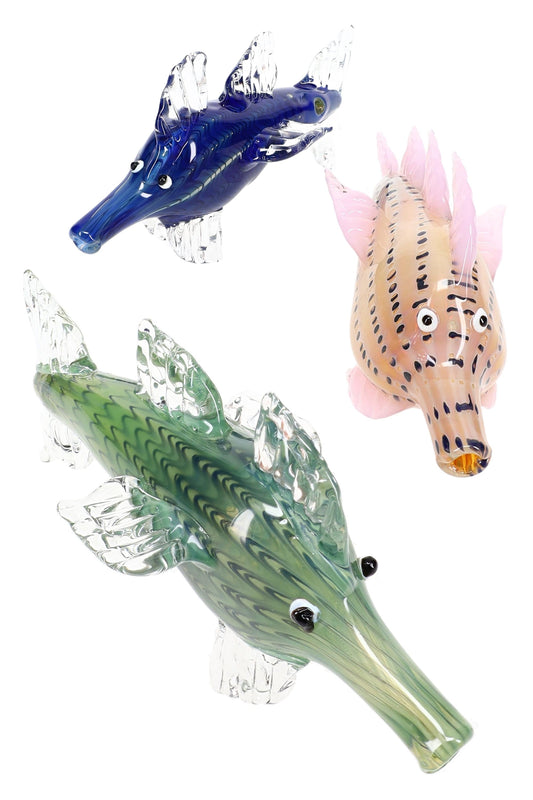 Silver Fumed Color-Changing Glass Shark Pipe “Reef Ripper” – Assorted Colors