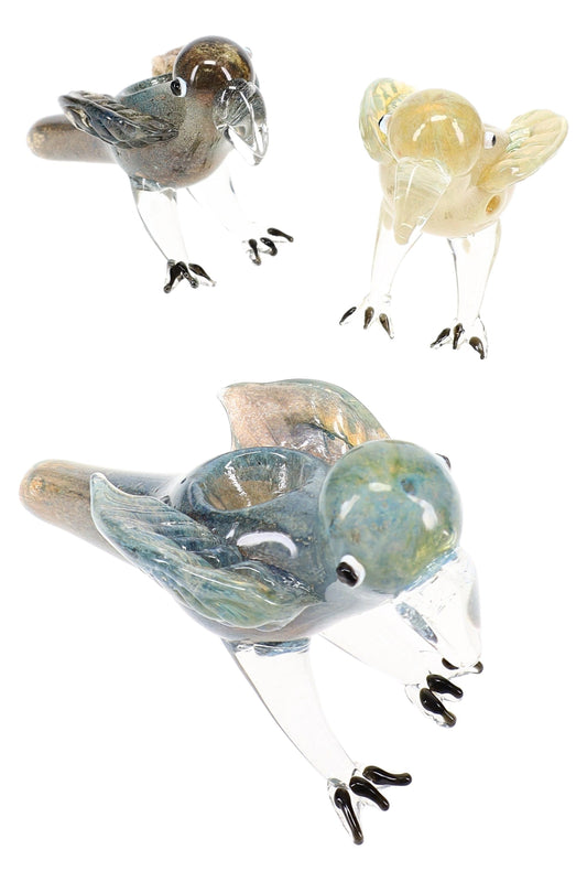 Silver Fumed Color-Changing Glass Bird Hand Pipe “Songbird” – Assorted