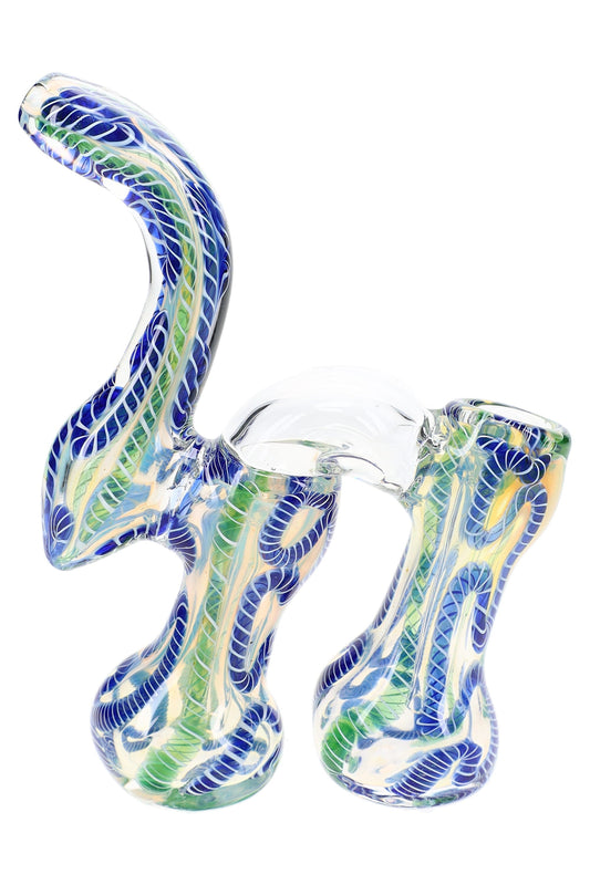 Color-Changing Squiggle Double-Chamber Sherlock Bubbler “Squiggle Twin” – 7″ – Assorted Colors