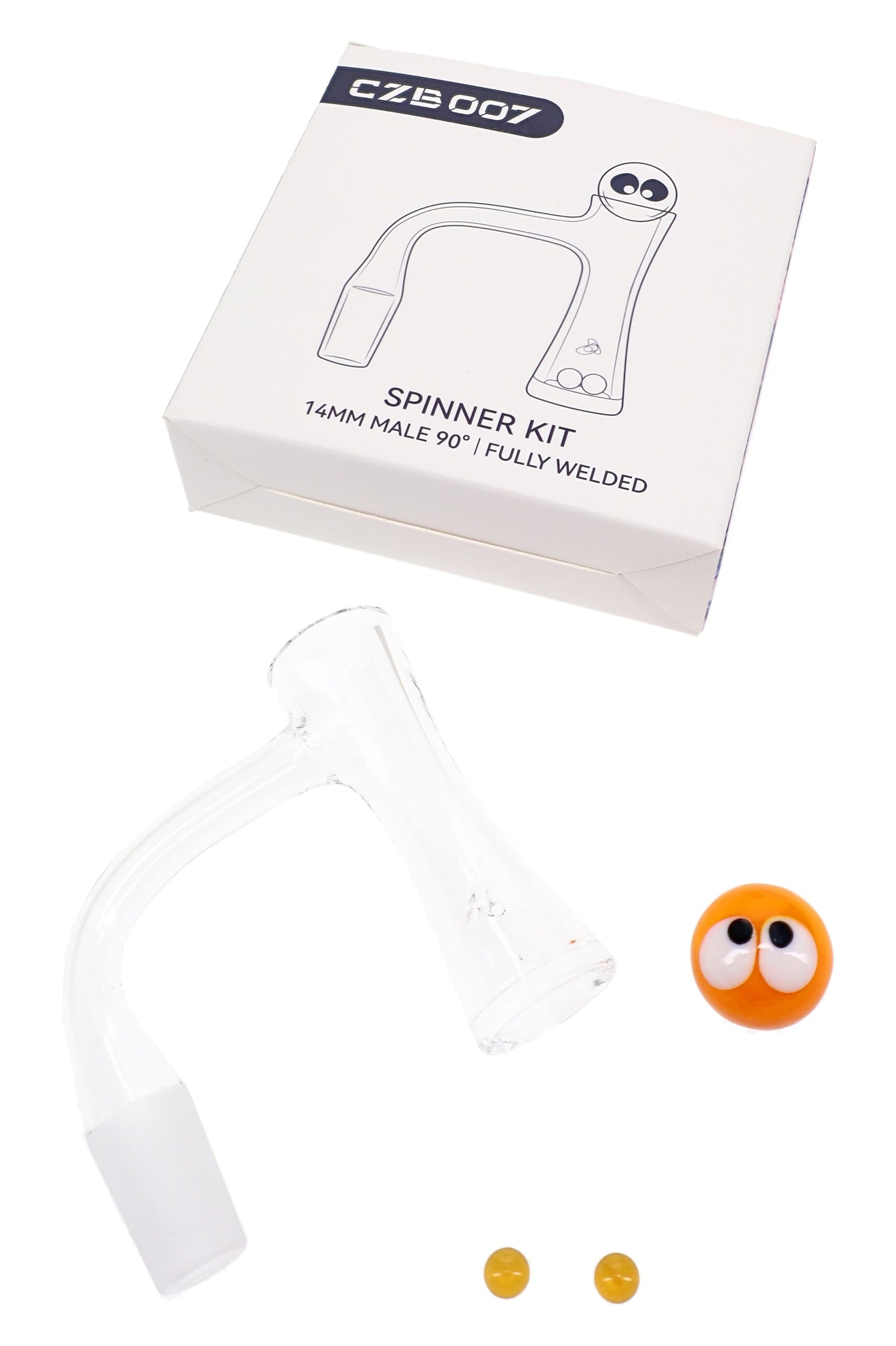 Quartz 14.5 mm Male 90° Banger Spinner Kit, 2.5 mm Thick