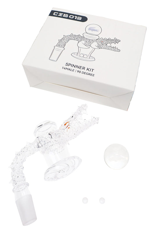 Quartz 14.5 mm Male 90° Crocodile Terp Slurper Banger Kit, 3 mm Thick