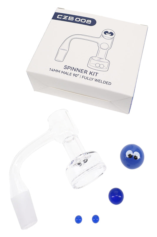 Quartz 14.5 mm Male 90° Terp Slurper Banger Spinner Kit, 2.5 mm Thick